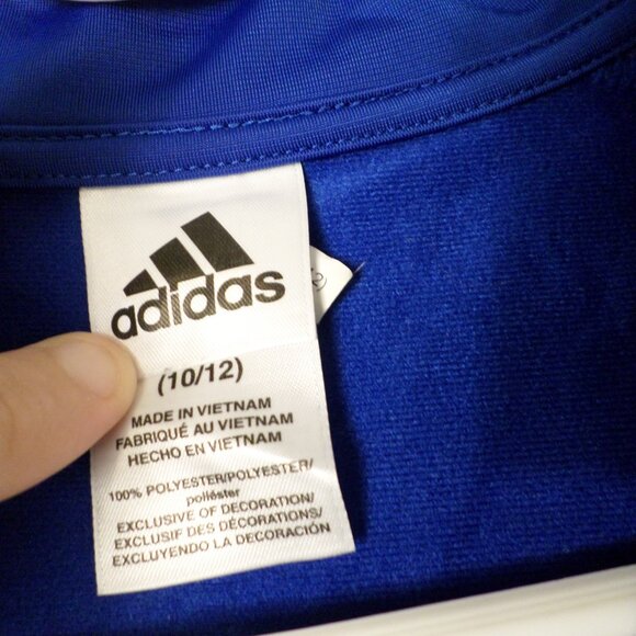 Adidas Royal Blue White Black Stripe Zip Front Tricot Boys Active Warm Up Med - Picture 7 of 13